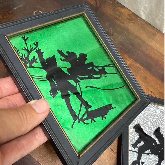 Deltex Reverse Painted Pair of Vintage Glass Pictures Winter Scene Silhouettes - Picture 10 of 14